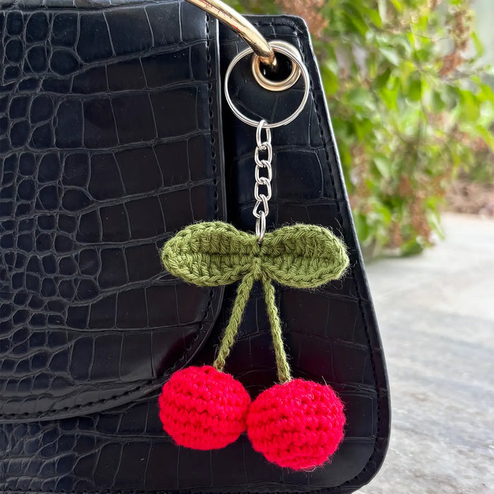 Handmade Crochet Cherry Cotton Bag Charm