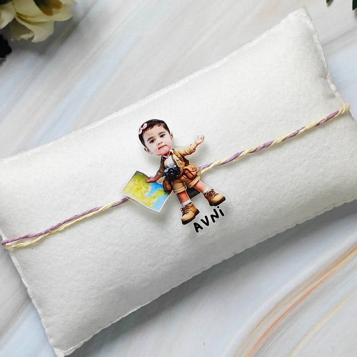 Photo Personalized Reusable Caricature Adventurous Kid Theme Acrylic Rakhi