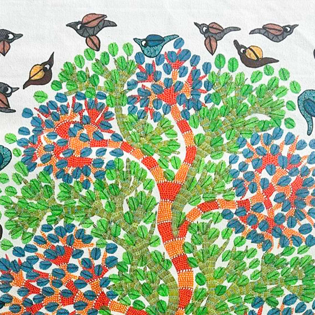 24 x 36 Inch | Giraffes & Tree | Original Hand Painted Tribal Gond Art Painting | Acrylic Paints On Paper