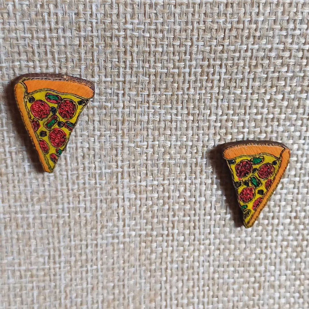 Handmade 1 Piece Pizza Wooden Earrings