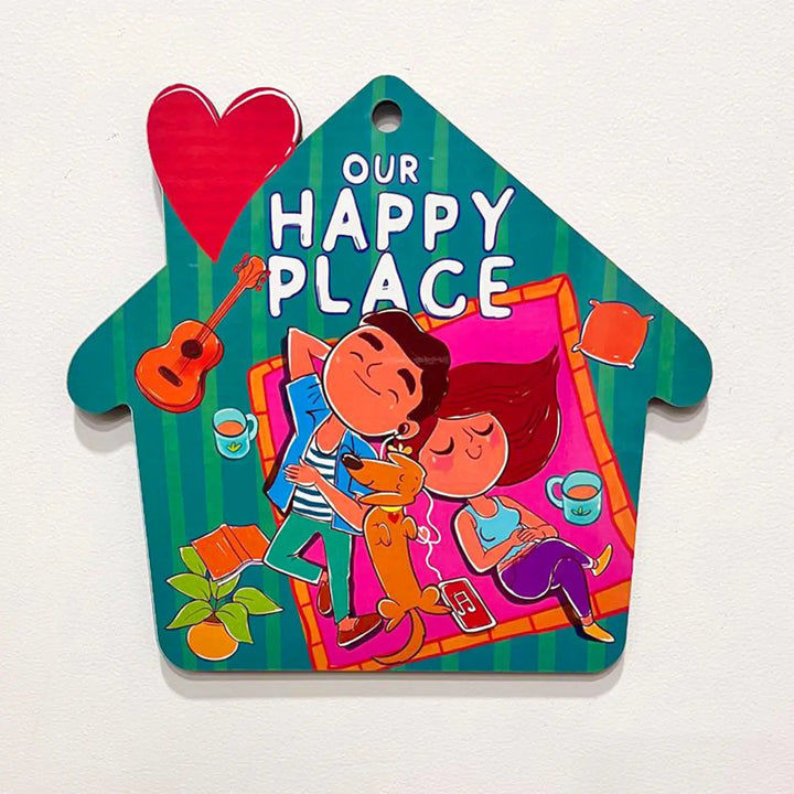 Printed Dog Theme "Our Happy Place" MDF Wood Wall Decor