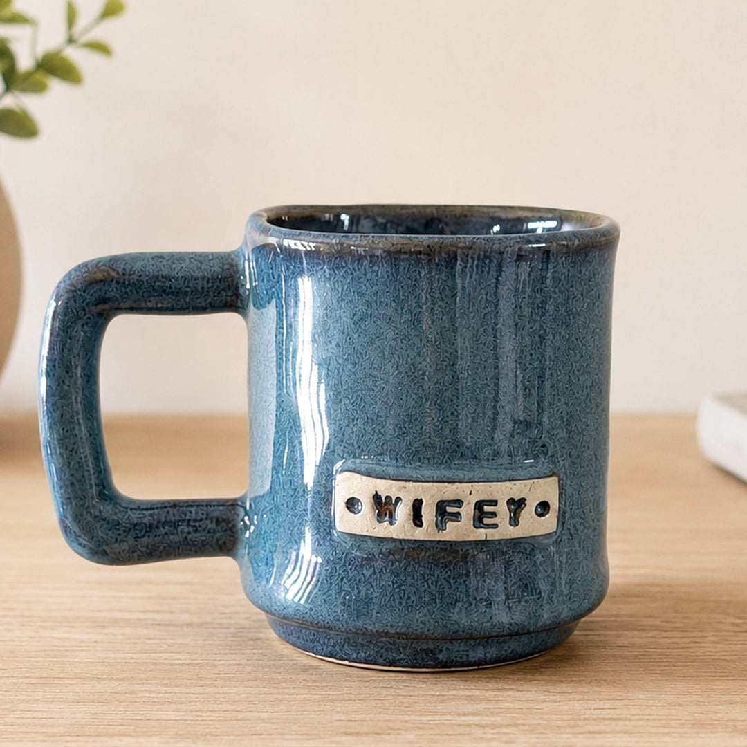 Handcrafted Blue  Hubby & Wifey Ceramic Mug | Set of 2