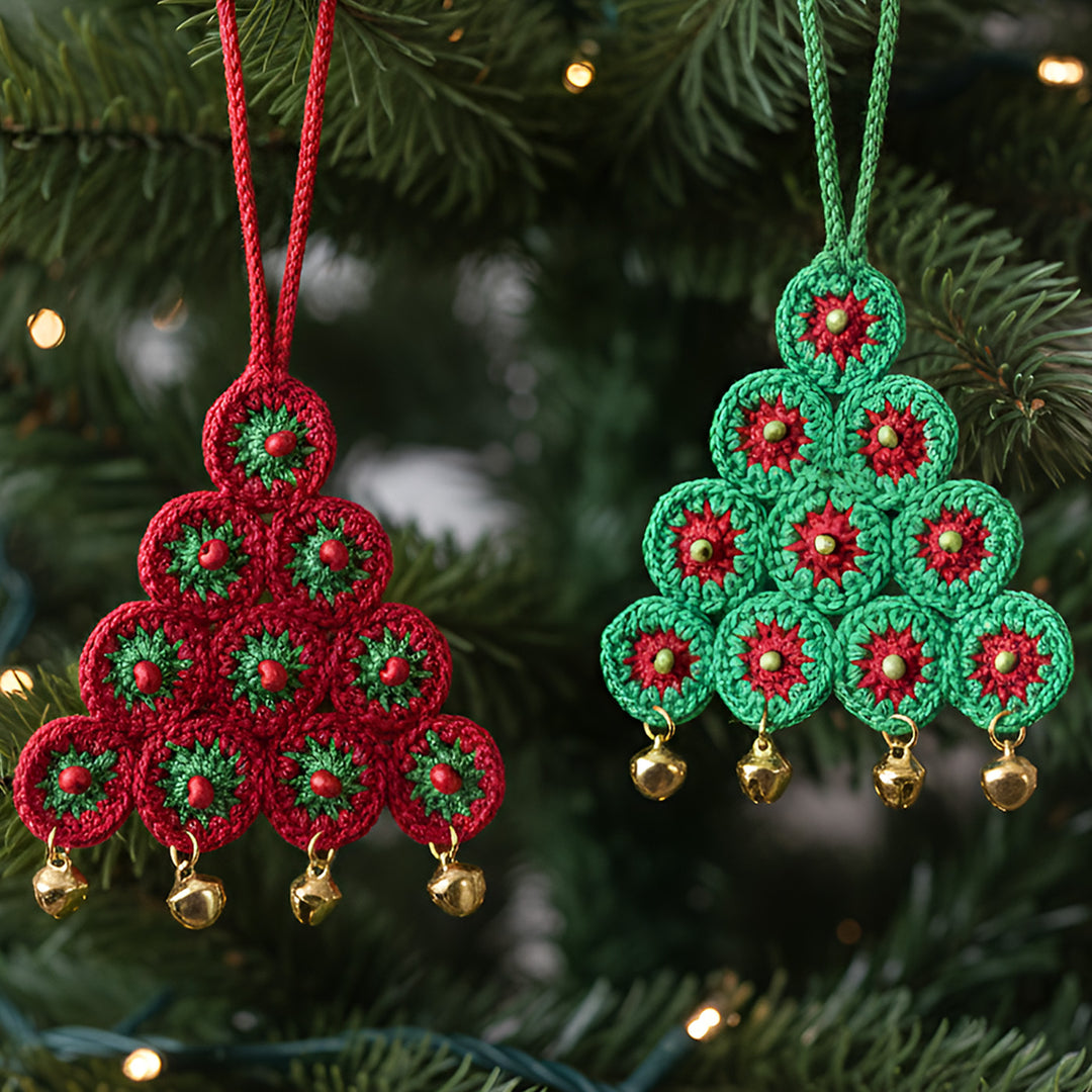 2 Pc | Handmade Red & Green Tree Ornaments For Christmas Decoration