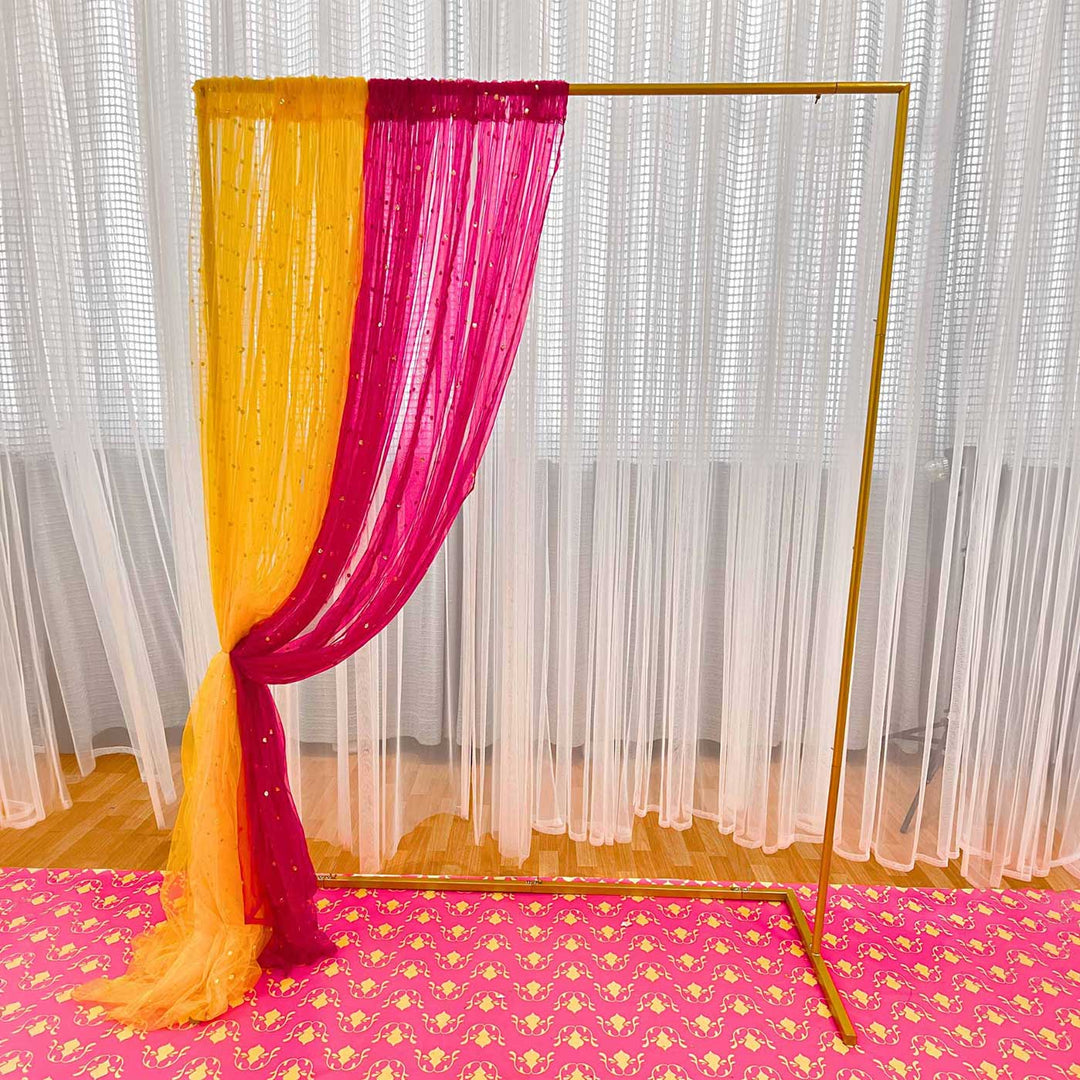 Set of 2 | Reusable Sheer Pink & Yellow Net Backdrop Drapes Ready-to-Hang For Haldi & Mehndi Decor