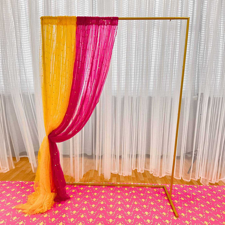 Set of 2 | Reusable Sheer Pink & Yellow Net Backdrop Drapes Ready-to-Hang For Haldi & Mehndi Decor