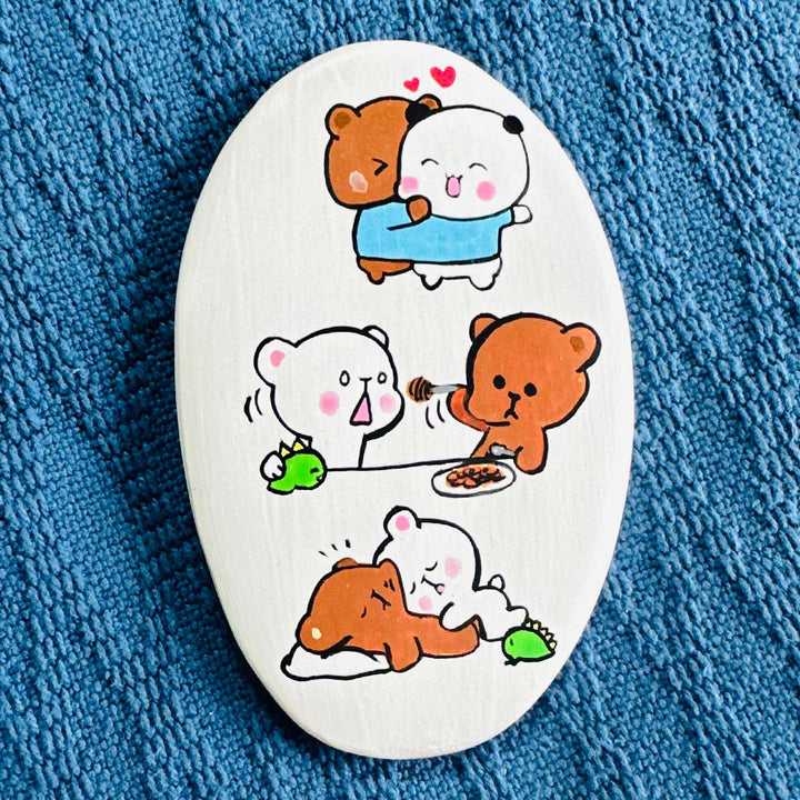 Hand-Painted Cute Couple Illustration Clay Fridge Magnet