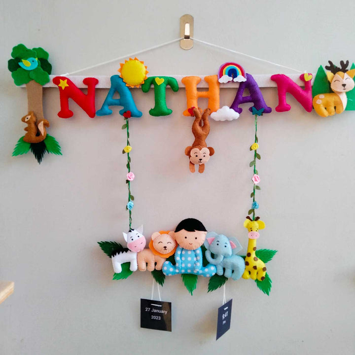 Personalized Boys Jungle Theme Felt Kids Name Plate