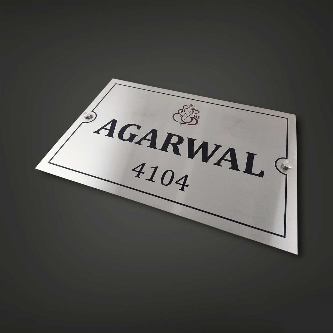 Personalized Engraved Ganesha Theme Stainless Steel Name Plate
