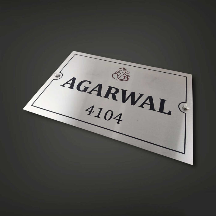 Personalized Engraved Ganesha Theme Stainless Steel Name Plate