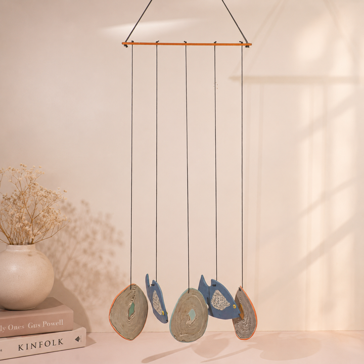 Handmade Nerikomi Ceramic Coastal Fish Windchime