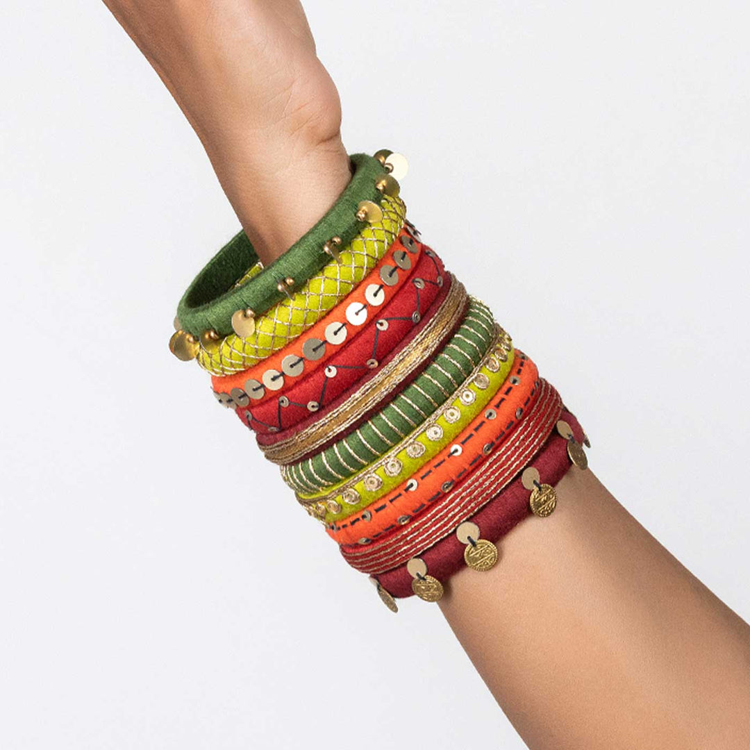 Multicolour Handcrafted Netra Sequence Work Bangles | Set of 10