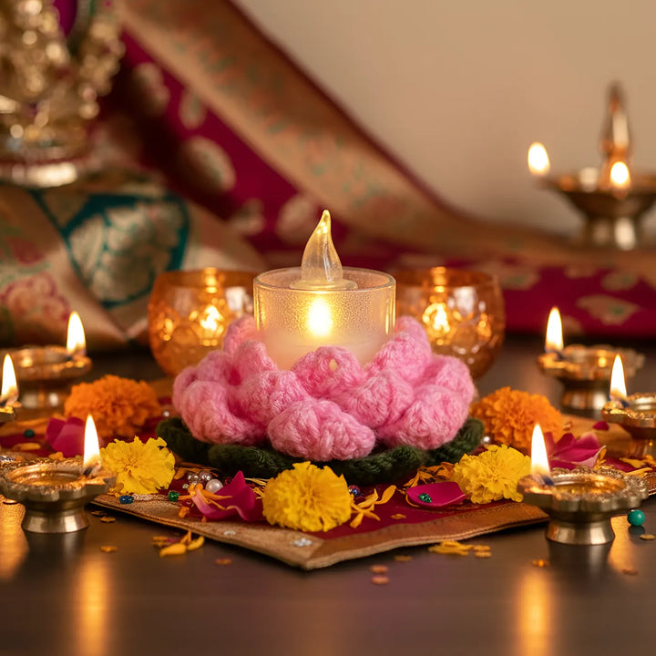 Handmade Crochet Lotus Tealight Holders | Set Of 2