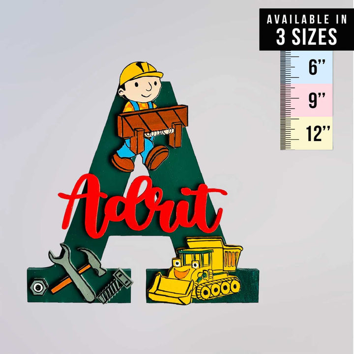 Personalized Hand-painted Bob the Builder Fun MDF Wood Monogram With 3D Letters
