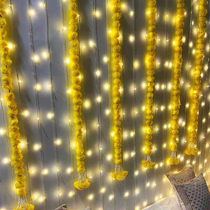 Sparkle And Bloom Yellow Marigold Garland Decor Kit With Warm White Fairy Lights