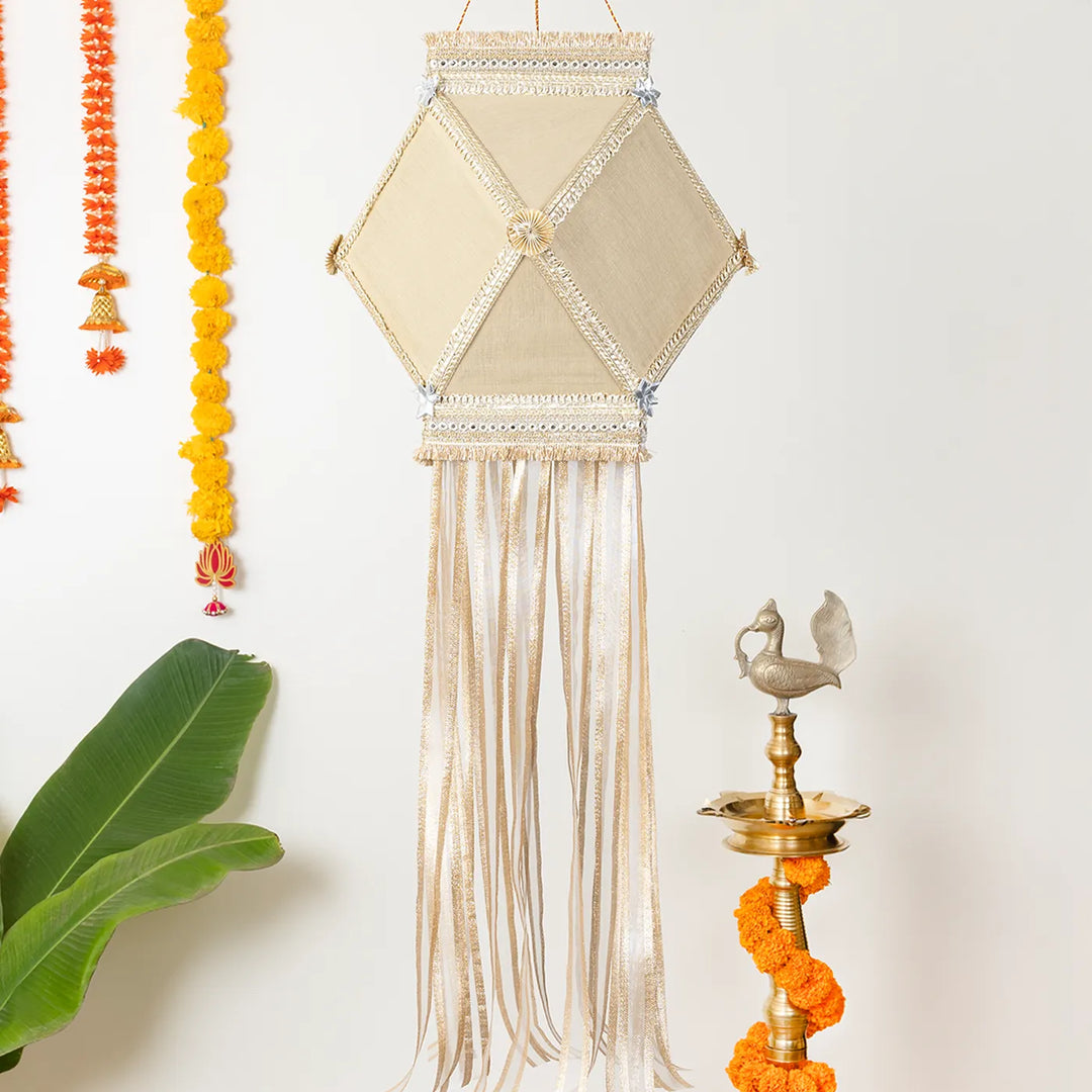 Handmade Decorative White Chanderi Premium Silk Akash Kandil/Lantern