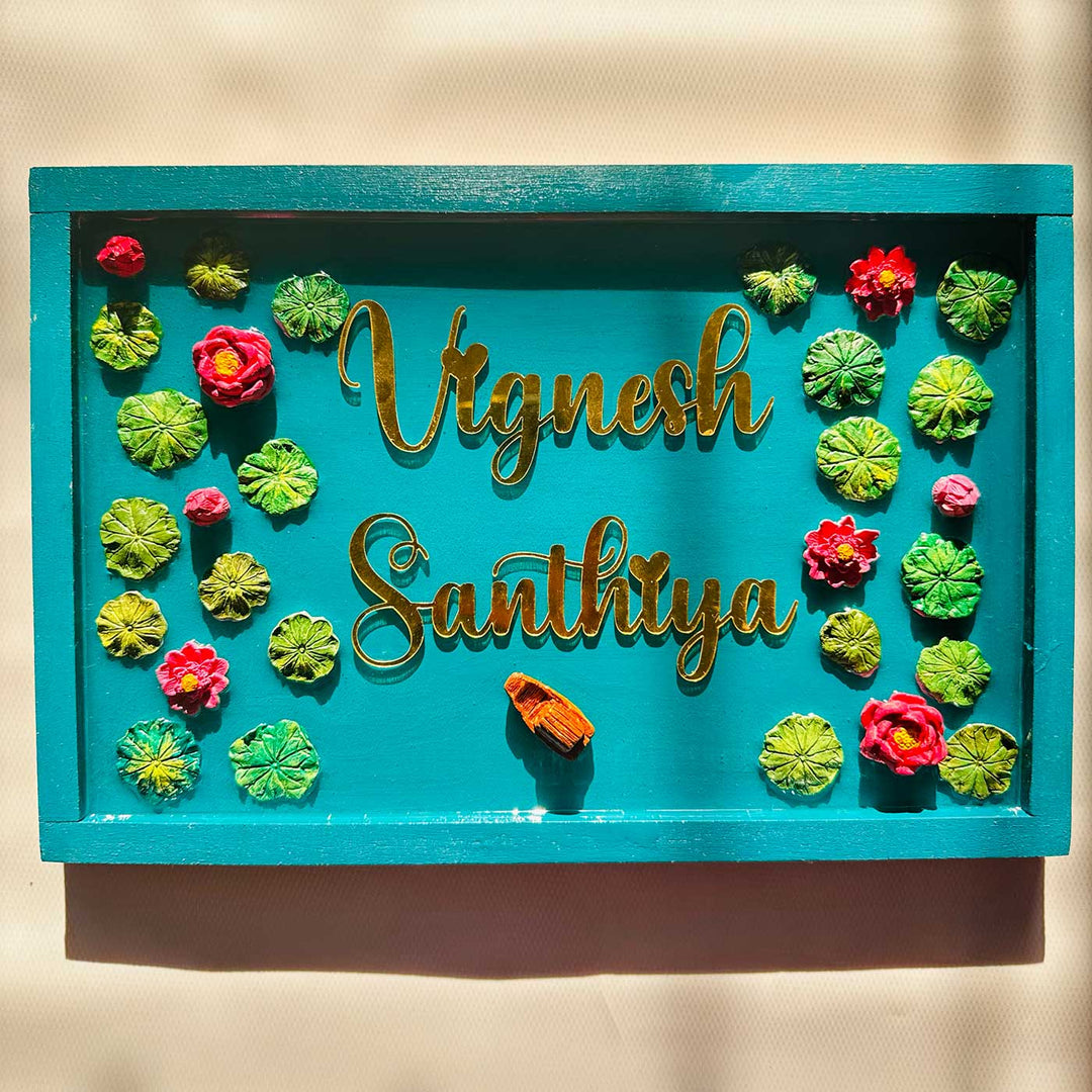 Lily Pond "Majestic" 3D Personalized Resin & Teak Wood Name Plate With Acrylic Letters For Home