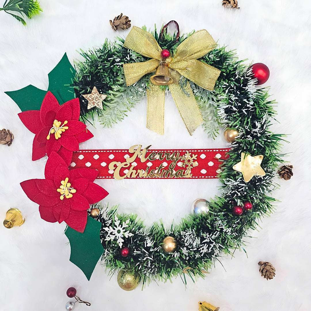 Green Floral Felt Wreath For Christmas Decoration