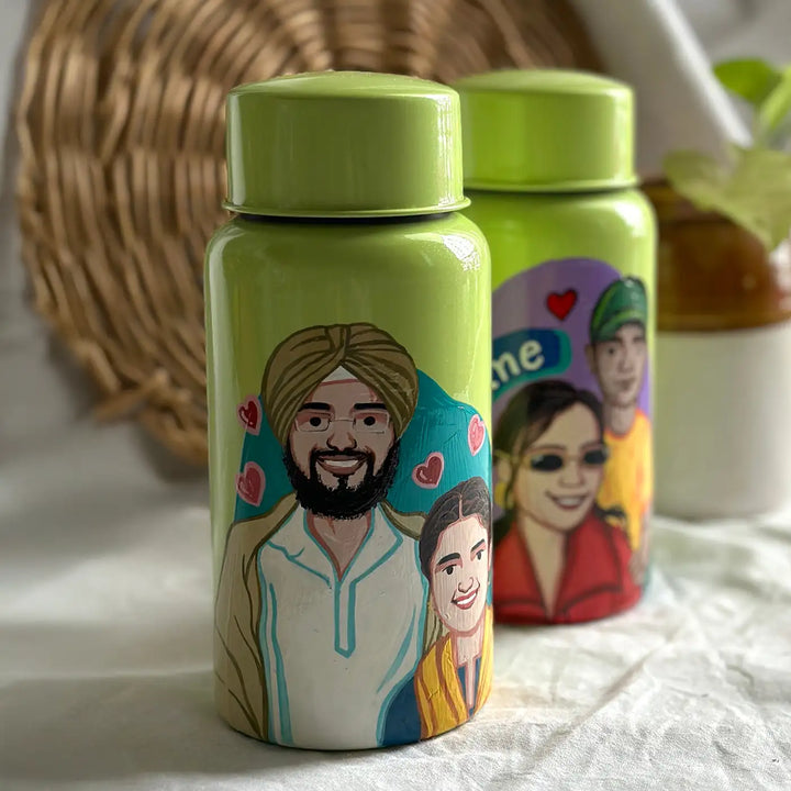 Photo Personalized Hand-Painted Pop Art Illustrated Caricature Rakhi Hamper | Includes 1 Bottle, 1 Rakhi