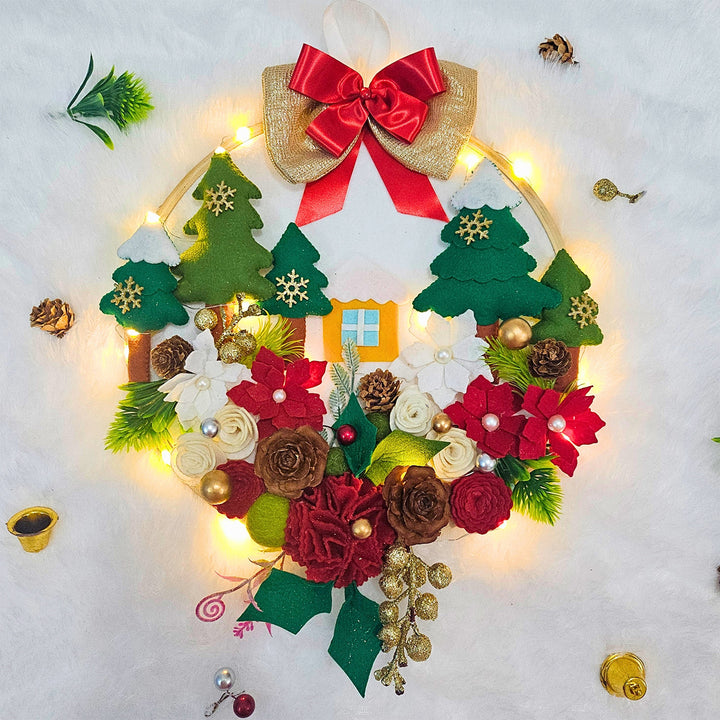 Floral Felt LED Wreath For Christmas Decoration