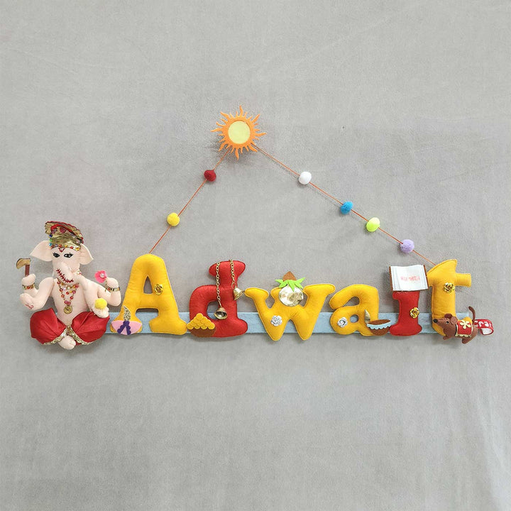 Personalized Shri Ganesha Theme Felt Kids Name Plate