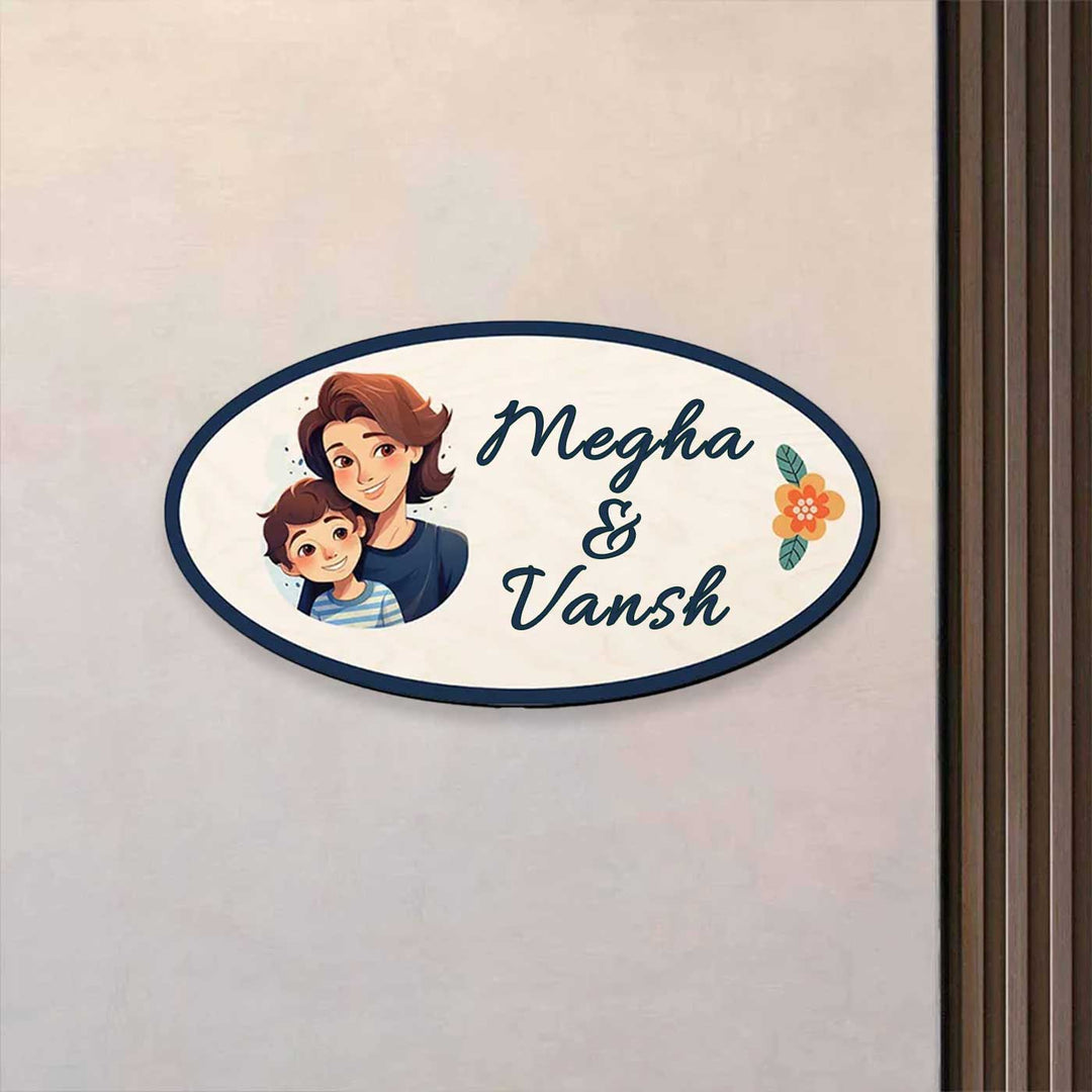 Personalized Mom & Kid Mdf Wood Name Plate