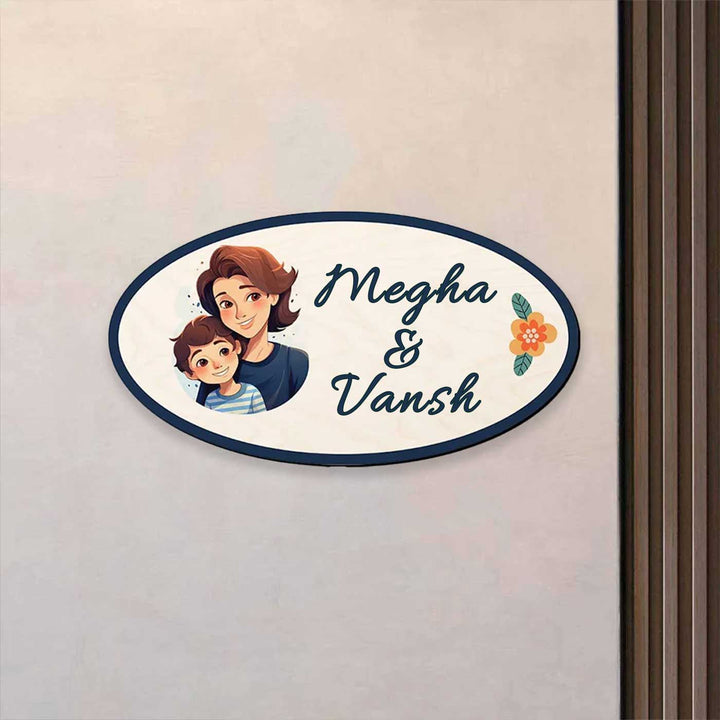 Personalized Mom & Kid Mdf Wood Name Plate