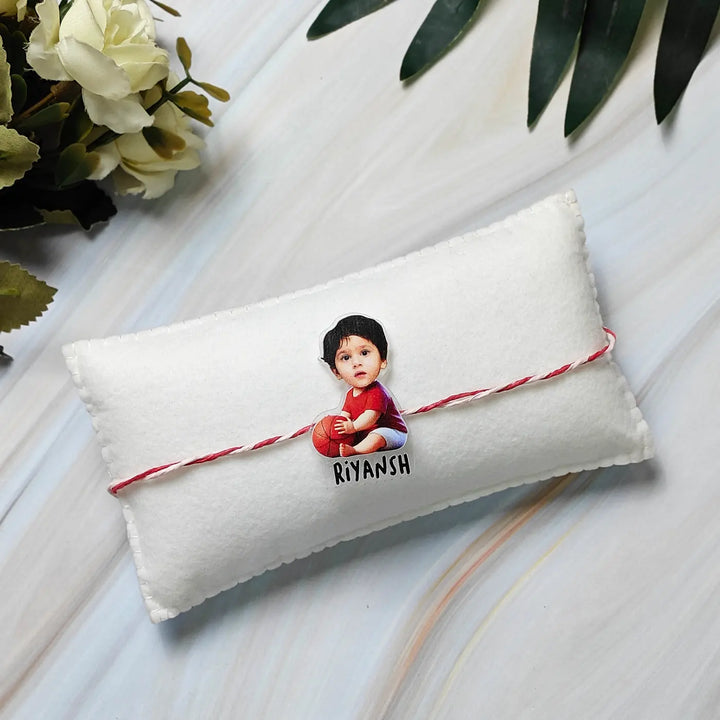 Photo Personalized Reusable Caricature Basket Ball Theme Acrylic Kids Rakhi