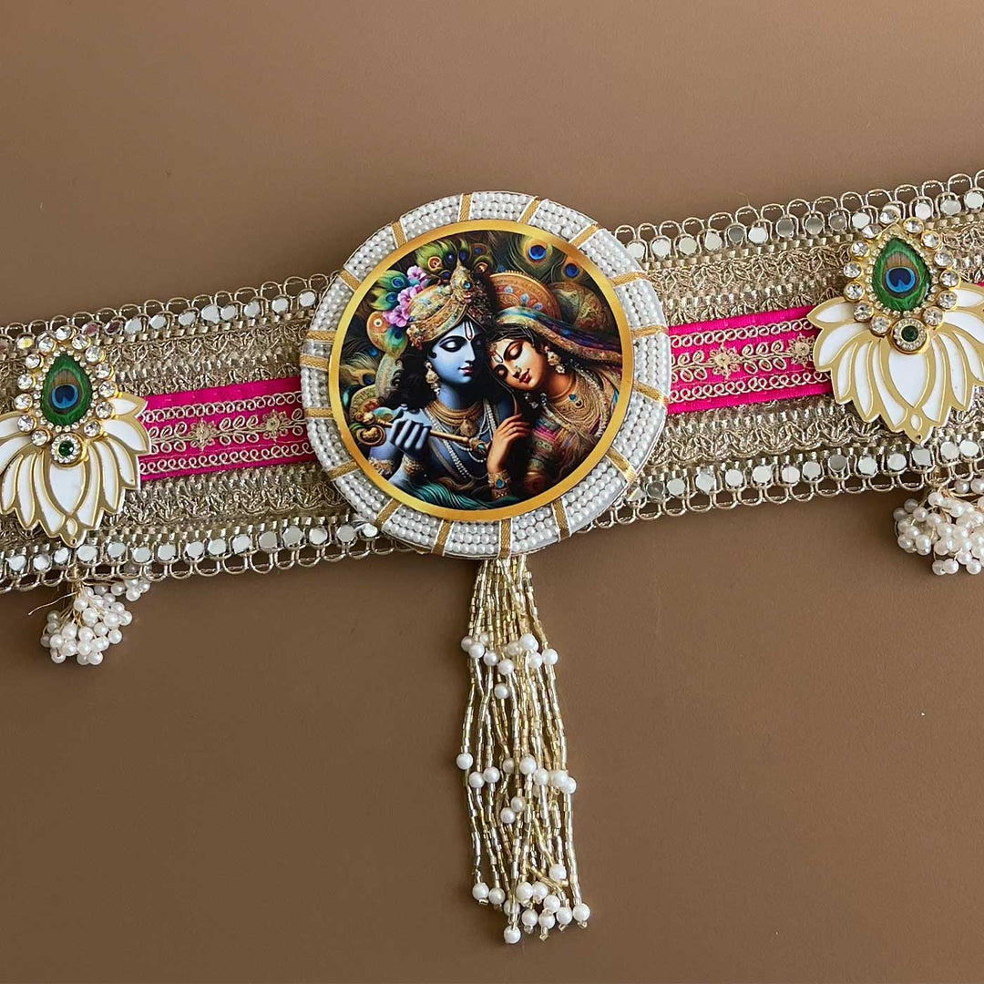 Handmade Mirror Work Radha Krishna Design Jute Toran