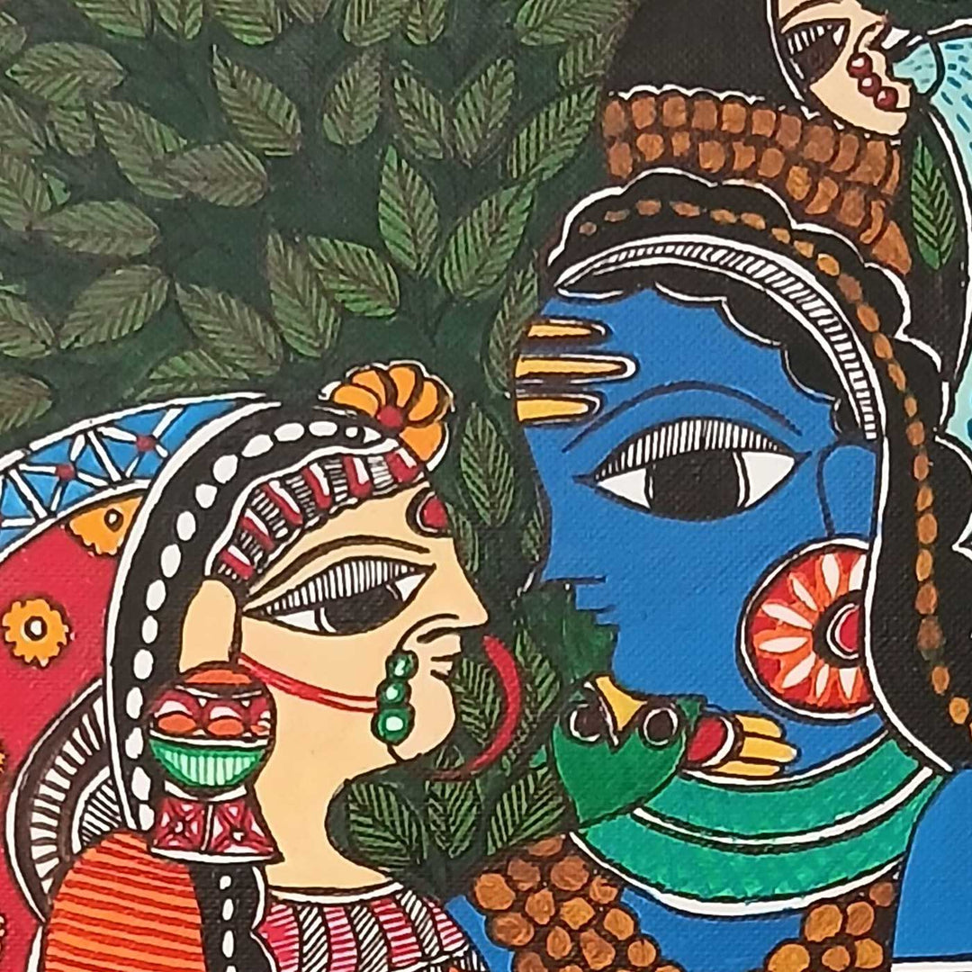 11 x 8 Inch | Shiv & Parwati Love | Original Hand Painted Madhubani Painting | Nib Ink On Paper