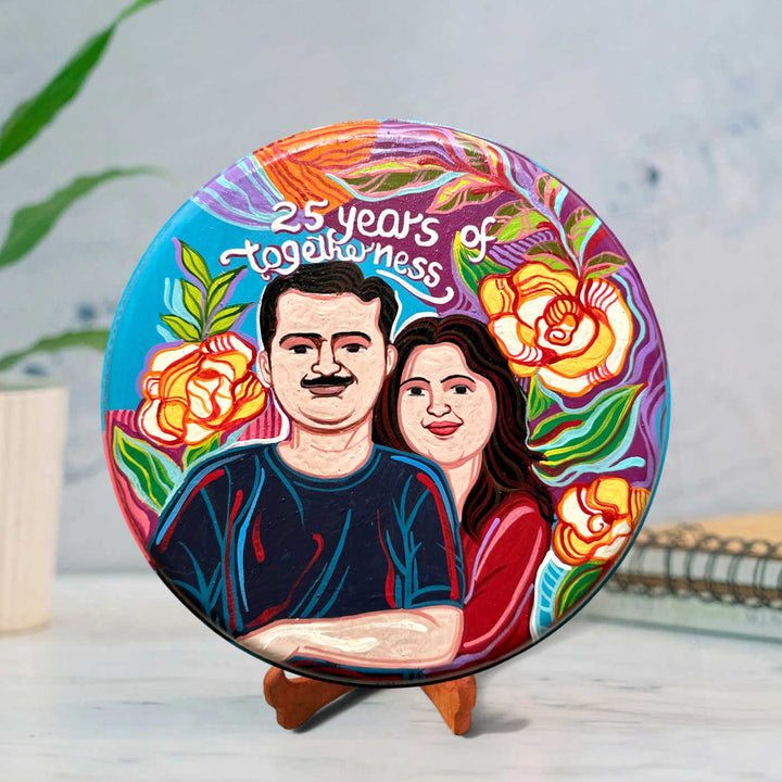 10 Inch | Photo Personalized Hand Painted Pop Art Illustrated Caricature Wall Plate With Stand