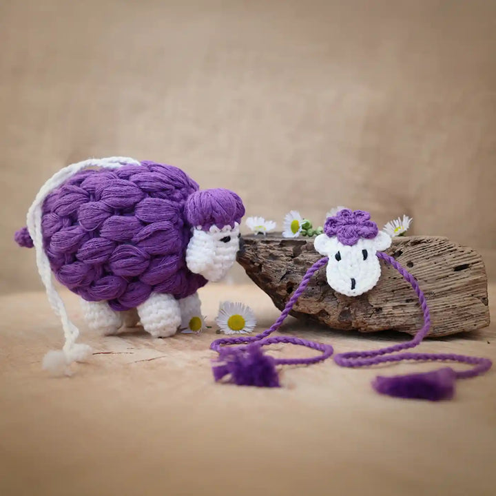 Handmade Crochet Sheep Theme Kids Rakhi And Toy Combo With Roli Chawal Set Of 2 - Front View with Accessories