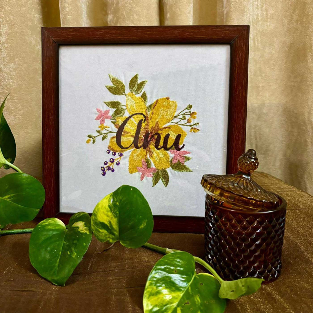 Personalized Embroidered Yellow Floral MDF Wood Decorative Plaque