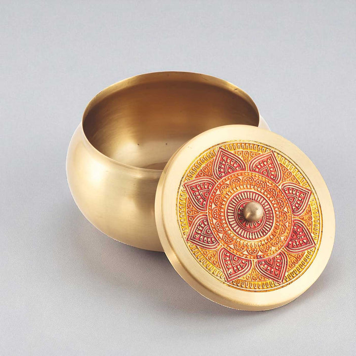 Hand-Painted Puri Kuliya Brass Storage Container