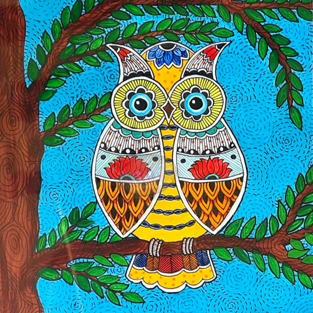 7 x 7 Inch | The Wise Watcher | Original Hand Painted Madhubani Painting On Paper