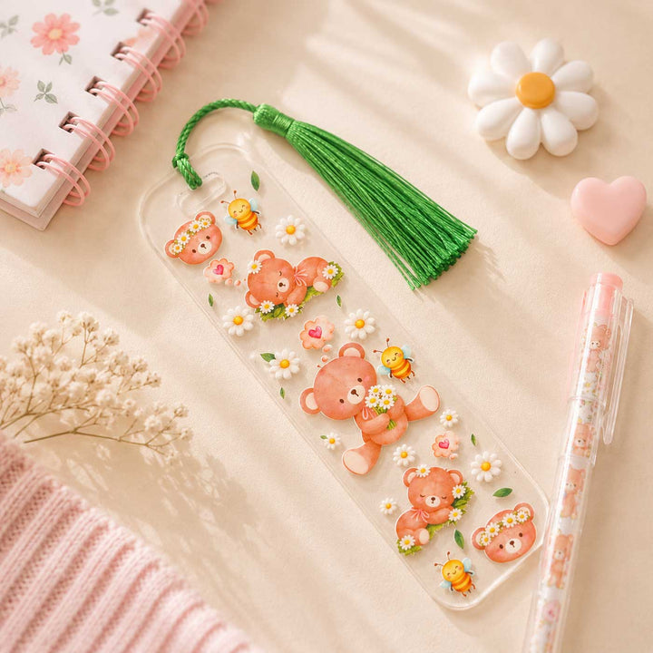 Teddy Theme Handmade Acrylic Bookmark With Tassel For Book Lovers