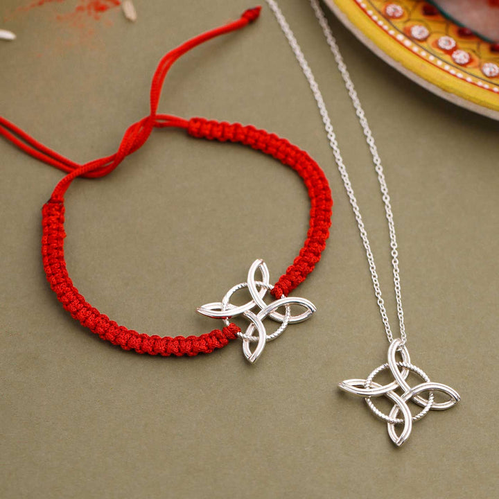 Handmade Witches Knot Design Silver Rakhi For Brother - Bracelet and pendant duo