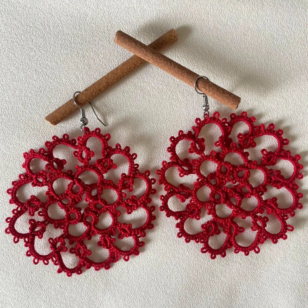 Handmade Tatting Mandala Style Cotton Lace Earrings
