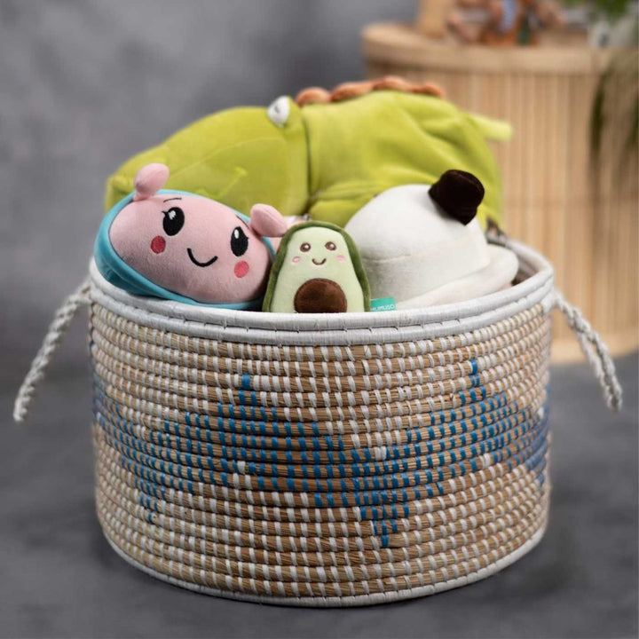 Handmade Ecofriendly Grass Woven Wave Design Moonj Storage Basket