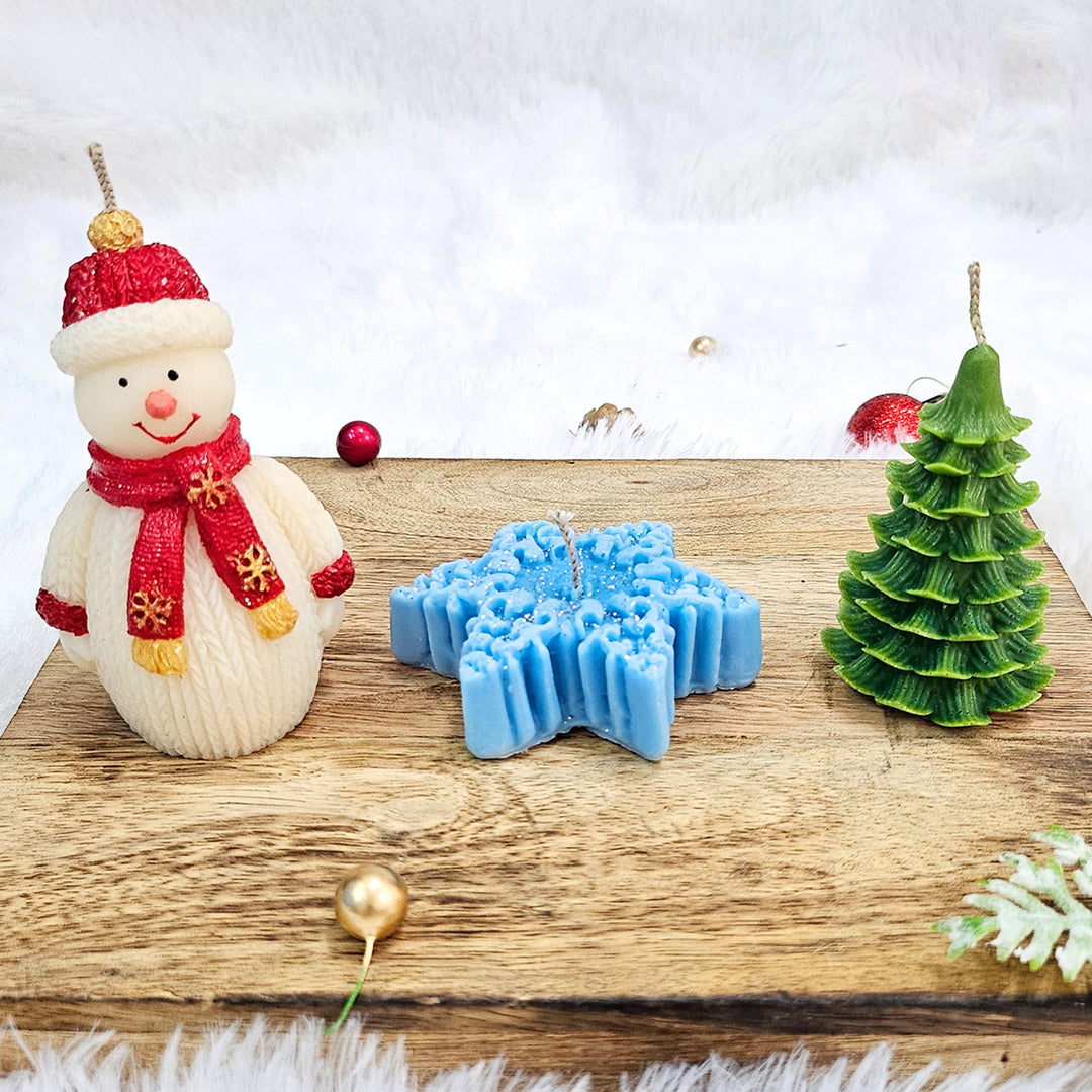 3 pc | Handmade Christmas Tree, Snowman & Snowflake Shaped Soy Wax Candles