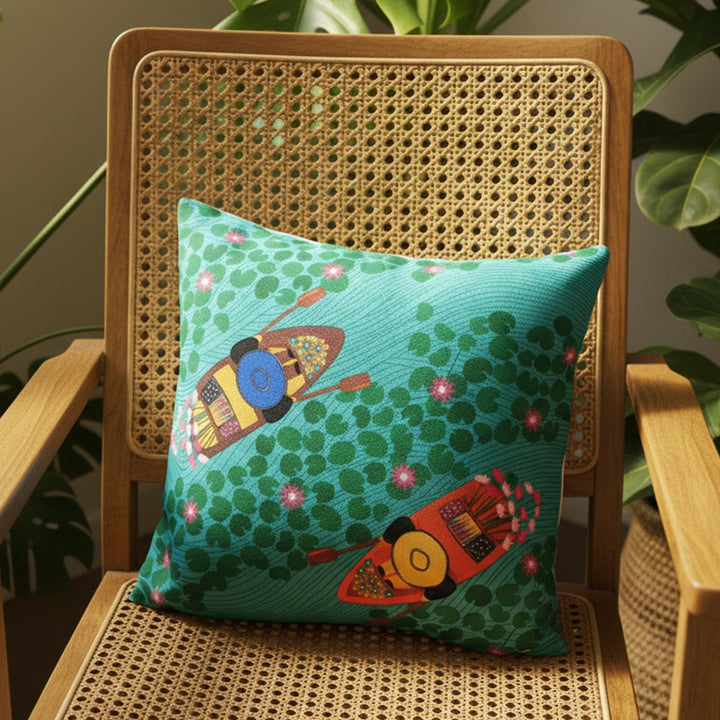 16 Inch | Printed Kashmir's Dal Lake Cushion Cover