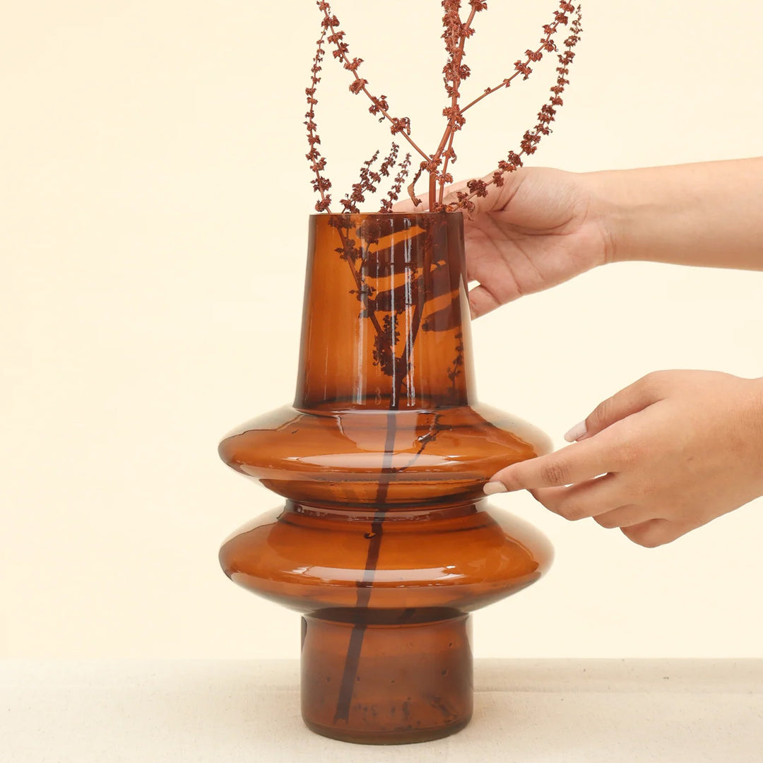 Handmade Haze Brown Ripple Glass Vase | 12 inch