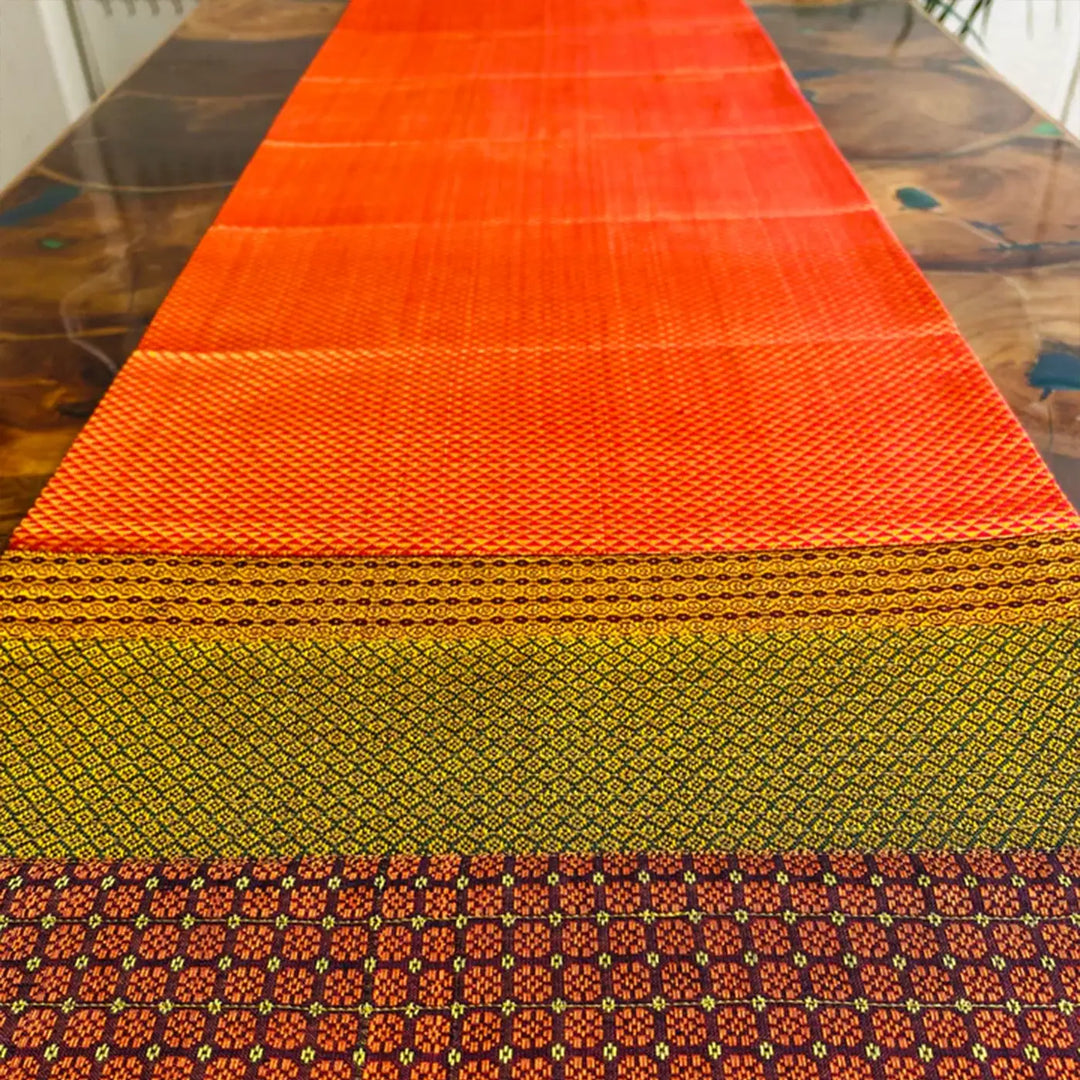Handmade Earth Tones Geometry Pattern Khunn Fabric Cotton Table Runner | 12 x 60 Inch