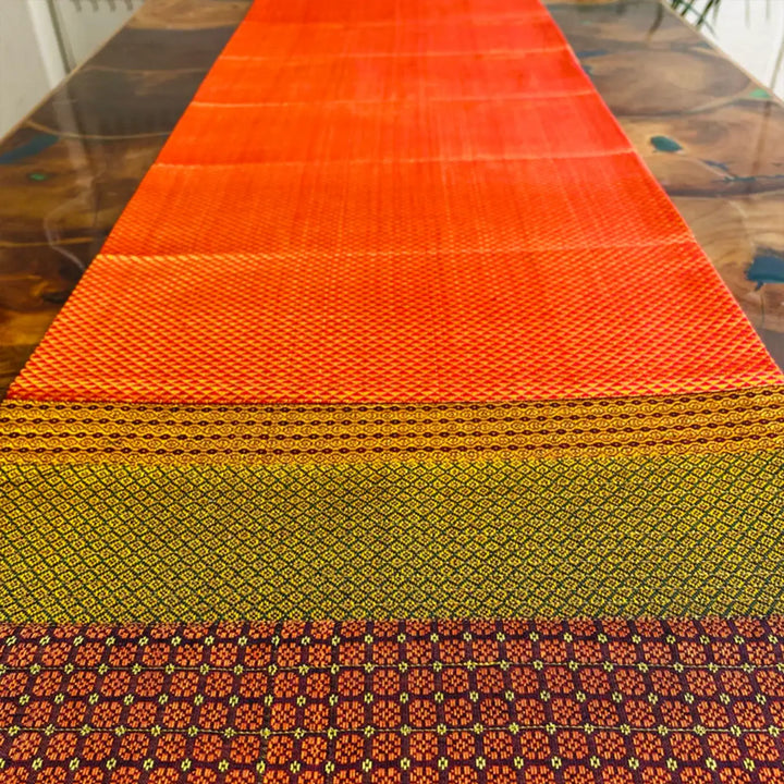 Handmade Earth Tones Geometry Pattern Khunn Fabric Cotton Table Runner | 12 x 60 Inch