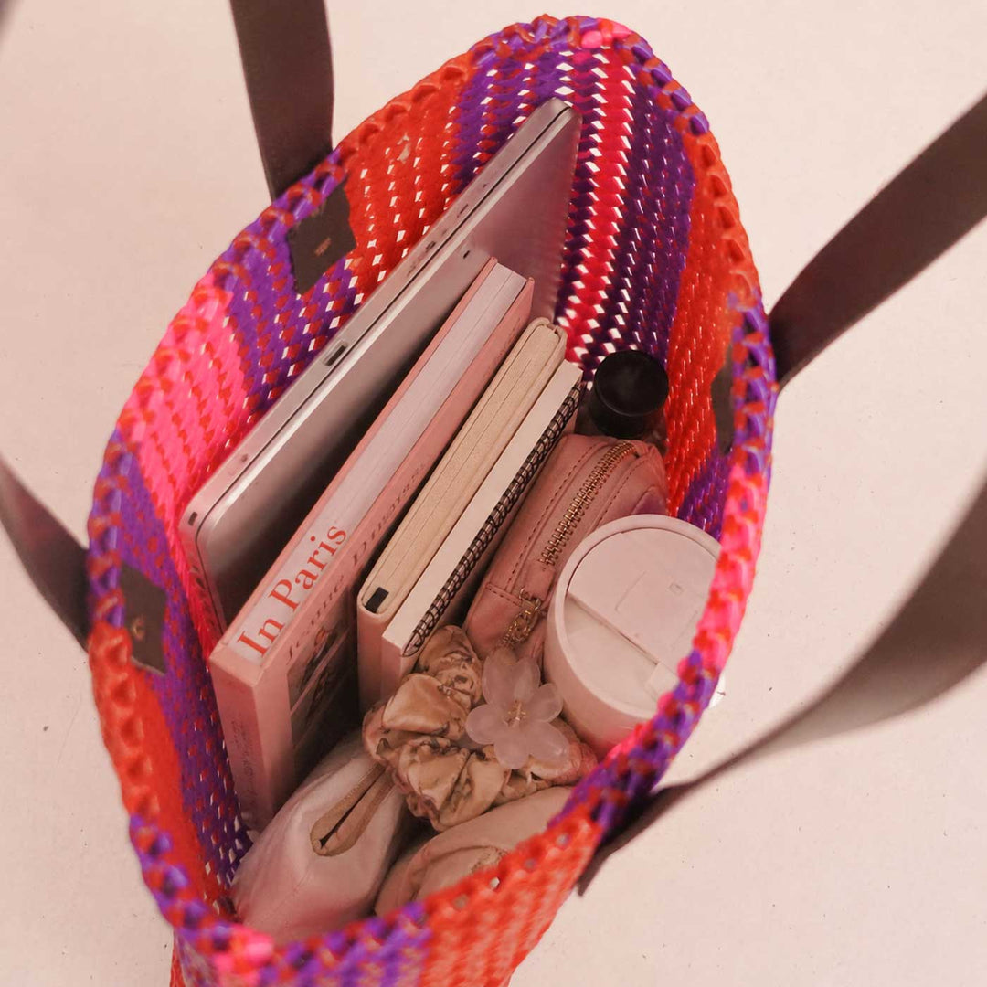 Handmade Multicolor Vertical Striped Wire Koodai Tote Bag
