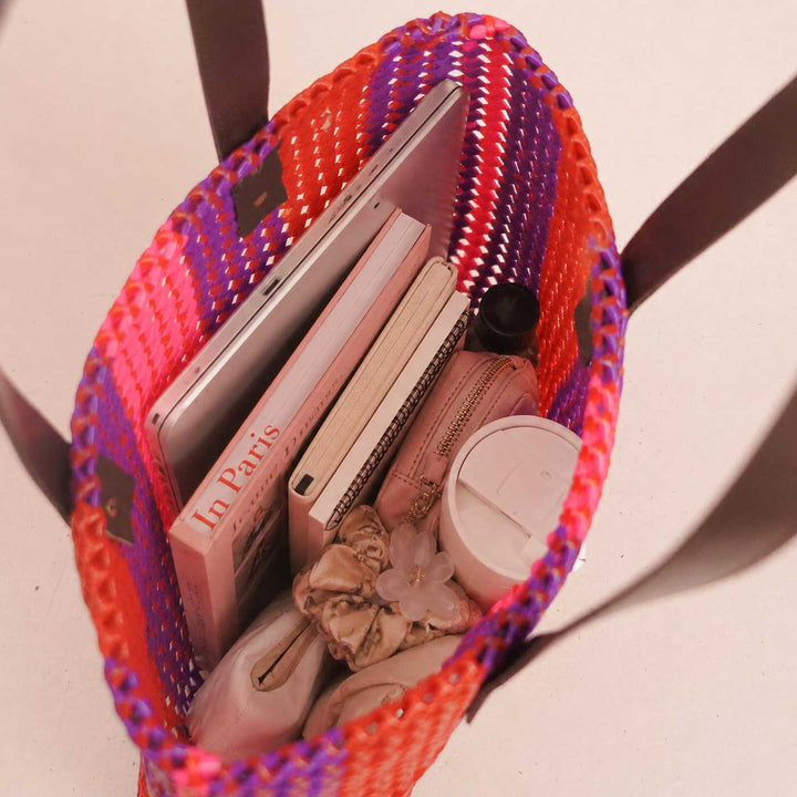 Handmade Multicolor Vertical Striped Wire Koodai Tote Bag