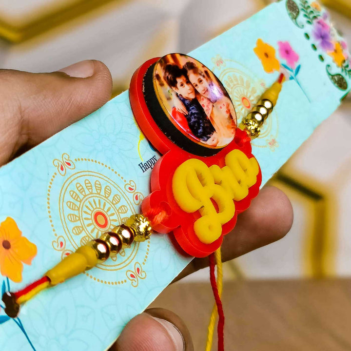 Photo Personalized Handmade Bro Theme Rudraksh Rakhi For Brother - Side view showing bracelet thickness