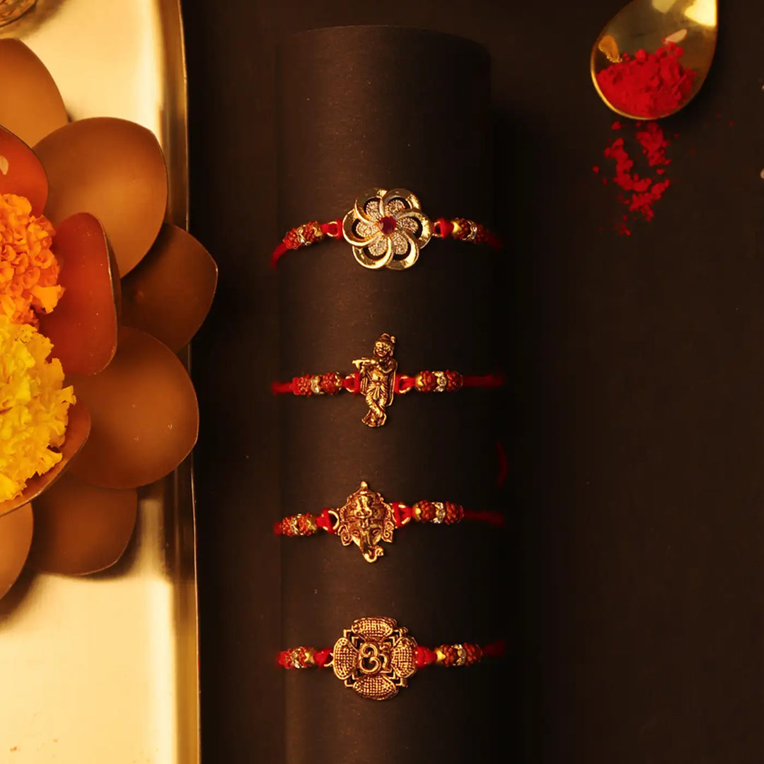 Handmade Divine Metal Rakhi With Roli Chawal | Set Of 4