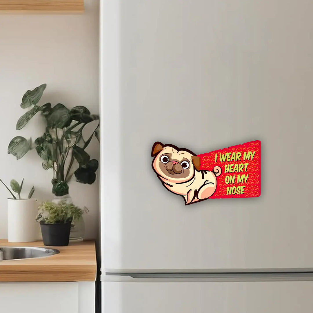 Printed Pug Dog Theme MDF Wood Fridge Magnet