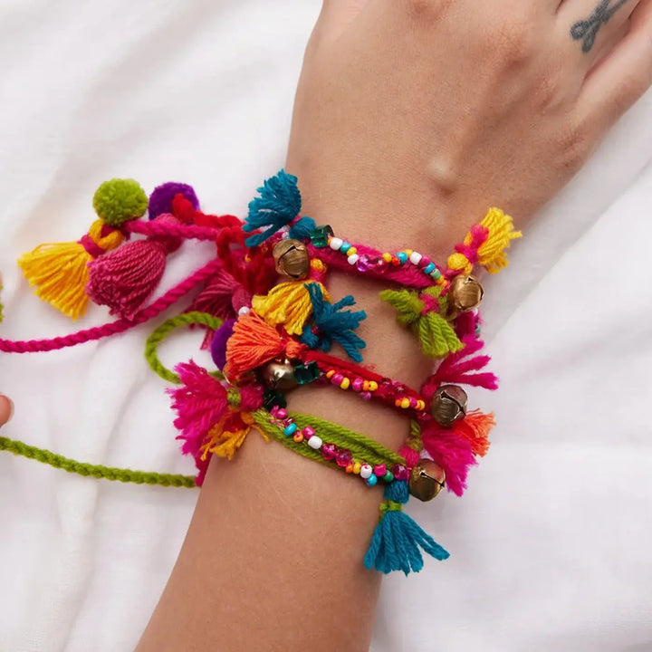 3 pc Rakhi + Brass Thali Set | Premium Zooni Beads & Tassels Rakhi Set with Roli Chawal