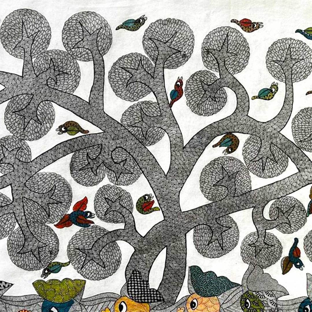 24 x 36 Inch | Earthbound and Skybound | Original Hand Painted Tribal Gond Art Painting | Acrylic Paints On Paper